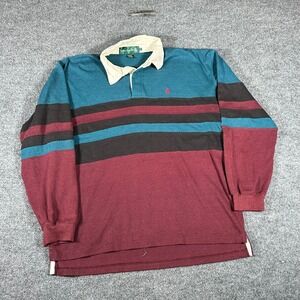 Knights of Round Table Rugby Shirt Mens Size L Multicolor Striped Long Sleeve